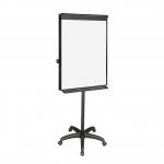 In this photograph, there is a sleek black easel standing tall and sturdy. It is a Bi-Silque Flipchart Easel, and its surface is covered with a Bi-Office Vanguard Magnetic Mobile Easel Pad. The pad measures 70x100cm, providing ample space for writing or drawing. The easel also features a magnetic surface, perfect for attaching notes or diagrams. The overall look is professional and modern, making it a great addition to any workspace.