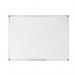 This photograph showcases a sleek and functional Bi-Silque drywipe board from the Bi-Office Maya Whiteboard collection. The enamel surface measures 120x90cm, providing ample writing space and creating a smooth writing experience. The crisp white color makes it ideal for any workspace or educational setting.