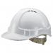 This image shows a white Beeswift hard hat with a vented safety helmet design. The ABS shell provides protection while keeping the head cool and comfortable. The Beeswift brand is prominently displayed on the front, indicating high-quality and reliable safety equipment.