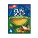 The image shows four packets of Batchelors Cup a Soup Golden Vegetable, each containing 82g of soup mix. The green packaging features the Batchelors Soup logo and product name, with a delicious-looking bowl of golden vegetable soup in the foreground.