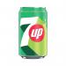 In this image, 24 cans of 7UP Soft Drinks are arranged neatly in rows. The iconic green and white packaging features the 7UP logo, along with images of fresh lemons and limes. Each can holds 330ml of the popular carbonated drink, ready to refresh and quench your thirst.