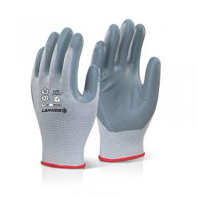 Beeswift Nitrile Foam Nylon Gloves Grey 9 NFNG09 BSW11582