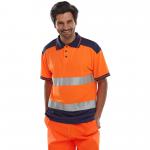 Beeswift PK Two Tone High Visibility Short Sleeve Polo Shirt Orange/Navy Blue M BSW13547