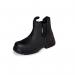 The photo showcases a pair of black Beeswift toe cap boots with dual density PU and steel toe caps. These sturdy dealer boots provide protection and durability with a stylish design. Perfect for any tough job or outdoor activity.