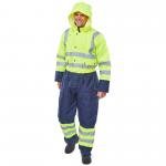 Beeswift Two Tone Hi Visibility Thermal Waterproof Coverall Saturn Yellow/Navy Blue L BSW25116