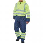 Beeswift Two Tone Hi Visibility Thermal Waterproof Coverall Saturn Yellow/Navy Blue L BSW25116