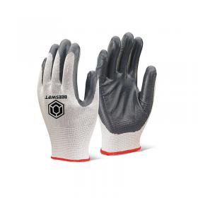 Beeswift Nitrile PC Polyester Gloves Grey Large (Pack of 10) EC7NGYL BSW33462