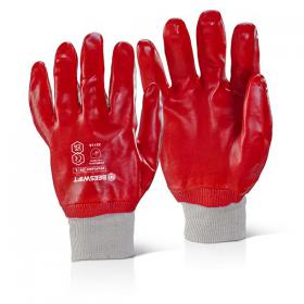 Beeswift PVC Fully Coated Knitted Wrist Gloves (Pack of 10) Red 08 BSW35475