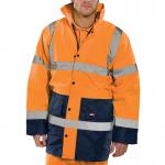 Beeswift Fleece Lined High Visibility Traffic Jacket OrangeNavy Blue 3XL BSW38827