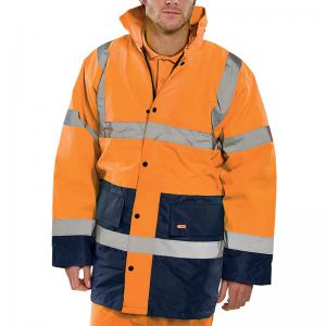 Beeswift Fleece Lined High Visibility Traffic Jacket OrangeNavy Blue