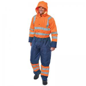 Beeswift Two Tone Hi Visibility Thermal Waterproof Coverall OrangeNavy