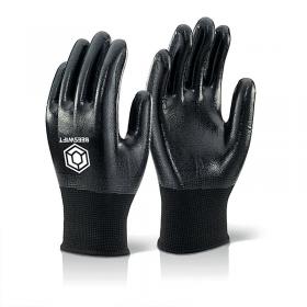 Beeswift Nitrile Fully Coated Polyester Gloves Black XL Header Card NDGFCBHCXL BSW43814