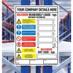 The image shows a sign for Beaverswood Supply Ltd Warehouse, with weight load identification for pallet racking and shelving. The sign is H.470 x W.350 and labeled as BLS5.