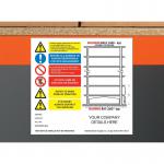 The photo shows the Beaverswood Supply Ltd warehouse signage for weight load identification on landscape shelving. The sign is H.215 x W.220mm and reads Weight Load in bold letters. The background is white with blue and black text.