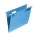 The image shows a pack of 25 blue foolscap Elba suspension files, made of manilla material. The files are suspended from a filing system, providing effective organization and storage for documents.