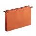 This photo displays a pack of 25 Elba Suspension Filing Elba Suspension Files. Each file is in the Foolscap size and made of vibrant orange Manilla material.