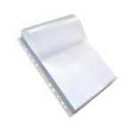 The photo shows a pack of 10 Elba Punched Pockets, designed for A4 size papers. Each pocket features an Oxford Expanding Punch Pocket with a flap, providing secure storage for documents. The pockets appear to be made of transparent plastic, with a white stripe running down the side for labeling.