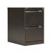 The photo features two black Bisley steel filing cabinets, each with two drawers. The cabinets are lockable and have dimensions of 470x622x711mm. They have a sleek and professional appearance, perfect for any office setting.