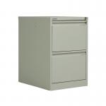 The photo captures two sleek Bisley steel filing cabinets in a soft shade of goose grey. Each cabinet has two drawers and can be securely locked. Measuring at 470x622x711mm, the cabinets are a functional and stylish addition to any workspace.