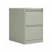 The photo captures two sleek Bisley steel filing cabinets in a soft shade of goose grey. Each cabinet has two drawers and can be securely locked. Measuring at 470x622x711mm, the cabinets are a functional and stylish addition to any workspace.