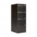 The photo shows four Bisley steel filing cabinets in black, each measuring 470x622x1321mm and equipped with a lock for security. The cabinets are lined up in a row, with each one featuring four drawers for ample storage space. The sleek black finish adds a professional touch to any office setting.