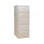 The image shows Bisley steel filing cabinets in a goose grey color. The cabinets have 5 drawers and measure 470x622x1511mm. They have a sleek and modern design, perfect for any office or workspace. The cabinets are sturdy and durable, providing ample storage space for all your filing needs.