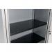 The photograph shows a black Bisley Cupboard and Bookcase accessory, the Bisley Slotted Shelf measuring 914x390x27mm. It is designed for use with Bisley Cupboards and Tambour Units.