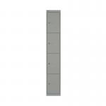The Bisley Lockers Bisley 4 Door Locker measures 305x457x1802mm and is colored in a sleek Goose Grey. It features four spacious compartments for storage and a sturdy construction. The locker is adorned with the Bisley logo on the front and is perfect for organizing personal belongings in any setting.