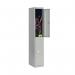 The picture shows a tall, grey Bisley locker with two doors and a handle on each door. The locker is made of sturdy metal and has a sleek, modern design. The doors are closed and the locker stands upright, ready to store personal items in a secure and organized manner.