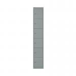 This image features a set of Bisley 6 door lockers, measuring 305x457x1802mm in a sleek and neutral goose grey color. Each locker has a sturdy handle and multiple compartments for storage, making it perfect for organizing personal items or office supplies. The lockers are well-built and have a clean, professional appearance.