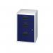 This photo features a Bisley 3 drawer home filing cabinet in a sleek Grey-Blue color. The cabinet measures 413x400x672mm and has a matte finish. The simple yet modern design makes it a practical addition to any home office or workspace.