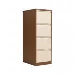 The image shows a sleek and modern Bisley 4-drawer filing cabinet in a subtle coffee cream color. It is made of durable steel with a lockable design for added security. The cabinet measures 470x622x1321mm and is perfect for organizing documents and files in any office setting.