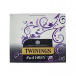 The picture shows a pack of 100 Twinings Earl Grey string and tag tea bags. The packaging is branded with the Twinings logo and features a close-up photo of the tea bags. The tea bags themselves are individually wrapped and include a string and tag for easy brewing. A variety of specialty teas are included in the pack.