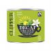 The image shows a 500g tin of Clipper Fairtrade Organic Decaffeinated Coffee, labeled Clipper Decaf Coffee. The tin features a simple design with a blue background, white text, and a coffee bean graphic. The descriptive text mentions the coffees organic and Fairtrade certifications.
