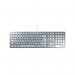 The Cherry KC 6000 keyboard has a slim, ultra flat design with a silver and white color scheme. The keys are made of cherry MX switches, providing a tactile and responsive typing experience. The keyboard also features white LED backlighting for enhanced visibility in low light settings. Its compact size makes it ideal for any desk or workspace.