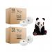 This image showcases 12 jumbo 2-ply toilet rolls from The Cheeky Panda brand. Each roll has a mini jumbo size and a length of 150m. When purchased, you receive a bonus pack of 12 rolls. The packaging features a cute panda logo.