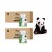The photograph features a stack of 12 cube-shaped packs of Cheeky Panda Facial Tissues, each containing 56 sheets. The packaging prominently displays a cute panda mascot and the product name in bold font. The overall color scheme is green and white.