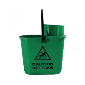 2Work Plastic Mop Bucket with Wringer 15 Litre Green CNT00066 CNT00066