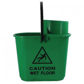 2Work Plastic Mop Bucket with Wringer 15 Litre Green 102946GN CNT00066