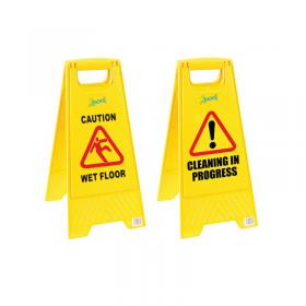 2Work Folding Safety Sign Caution Wet Floor Yellow CNT00356 CNT00356