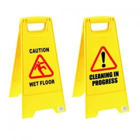 2Work Folding Safety Sign Caution Wet Floor Yellow CNT00356 CNT00356