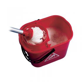 2Work Plastic Mop Bucket With Wringer 15 Litre Red CNT00684 CNT00684