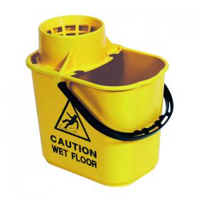 2Work Plastic Mop Bucket With Wringer 15 Litre Yellow CNT00691 CNT00691