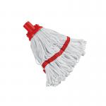 The Contico Colour-coded Cleaning Hygiene Socket Mop Head 180g in Red is a vibrant, durable and lightweight cleaning tool. Made for easy attachment and long-lasting use, it has quality fibers that effectively remove dirt and grime from any surface, leaving it sparkling clean.