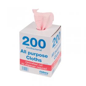 Anti-bacterial Cloths on a Roll 220x370mm Red (Pack of 200) 100247 CNT04501