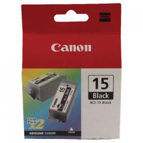 Canon BCI-15BK Black Inkjet Cartridges (Pack of 2) 8190A002 CO17495