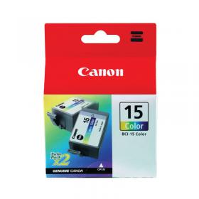 Canon BCI-15 Inkjet Cartridge Twin Pack Tri-Colour Cyan/Magenta/Yellow 8191A002 CO17498