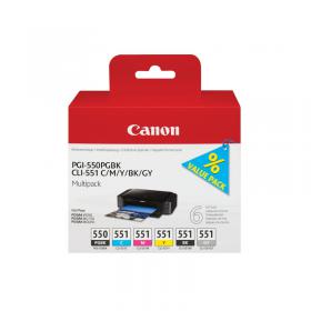 Canon PGI-550/CLI-551 Inkjet Cartridge Multipack PGBK/C /M /Y /BK/G 6496B005 CO62320