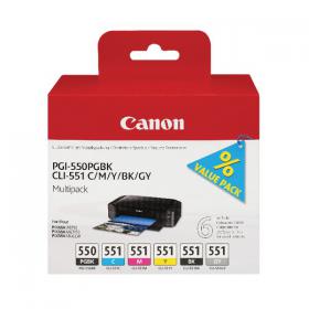 Canon PGI-550/CLI-551 Inkjet Cartridge Multipack PGBK/C/M/Y/BK/G 6496B005 CO62320