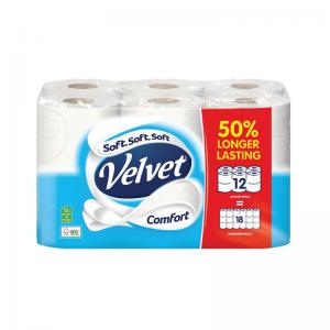 Velvet Comfort 2-Ply Toilet Rolls Longer Rolls Pack of 12 1102186